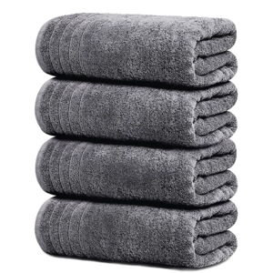 Pack of 4 Extra Large Bath Towels 30 x 60 Inches, 100% Cotton, Larger & Lighter Weight, Quicker to Dry, Super Soft and Absorbent, Perfect for Bathroom, Dark Grey