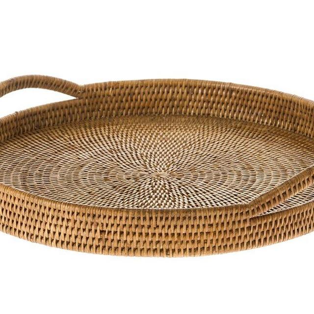 KOUBOO La Jolla Rattan Round Serving Tray, Honey Brown