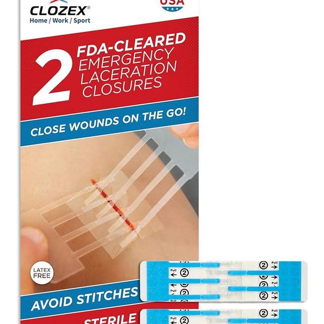 Clozex Emergency Laceration Closures - Repair Wounds Without Stitches. FDA Cleared FSA HSA Eligible Skin Closure Device for 2 Individual Wounds Or Combine for Total Length of 2 Inches