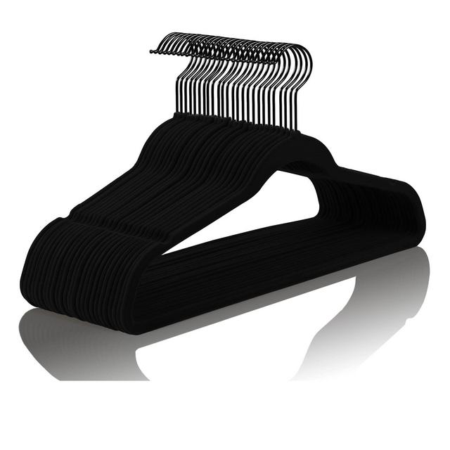 Premium Velvet Hangers (Pack of 50) Heavyduty - Non Slip - Velvet Suit Hangers Black - Black Coated Hooks,Space Saving Clothes Hangers (Black/Black)