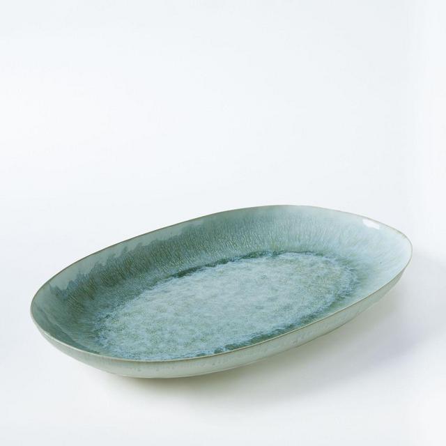 Reactive Glaze Large Oval Platter, Dusty Mint