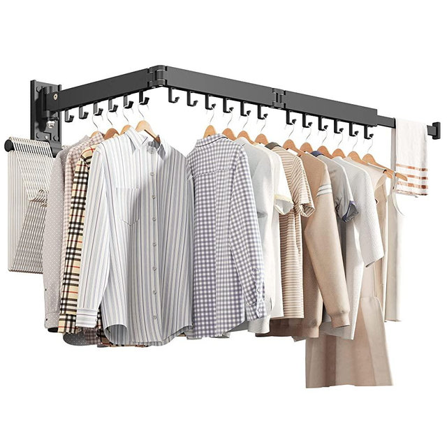 ZdwCyl Wall Mounted Clothes Hanger,Clothes Drying Rack,Laundry Drying Rack,Drying Rack Clothing,Laundry Hanger Rack,Retractable Dryer Racks,Collapsible, Black Color,can be Fold Upward & Left & Right