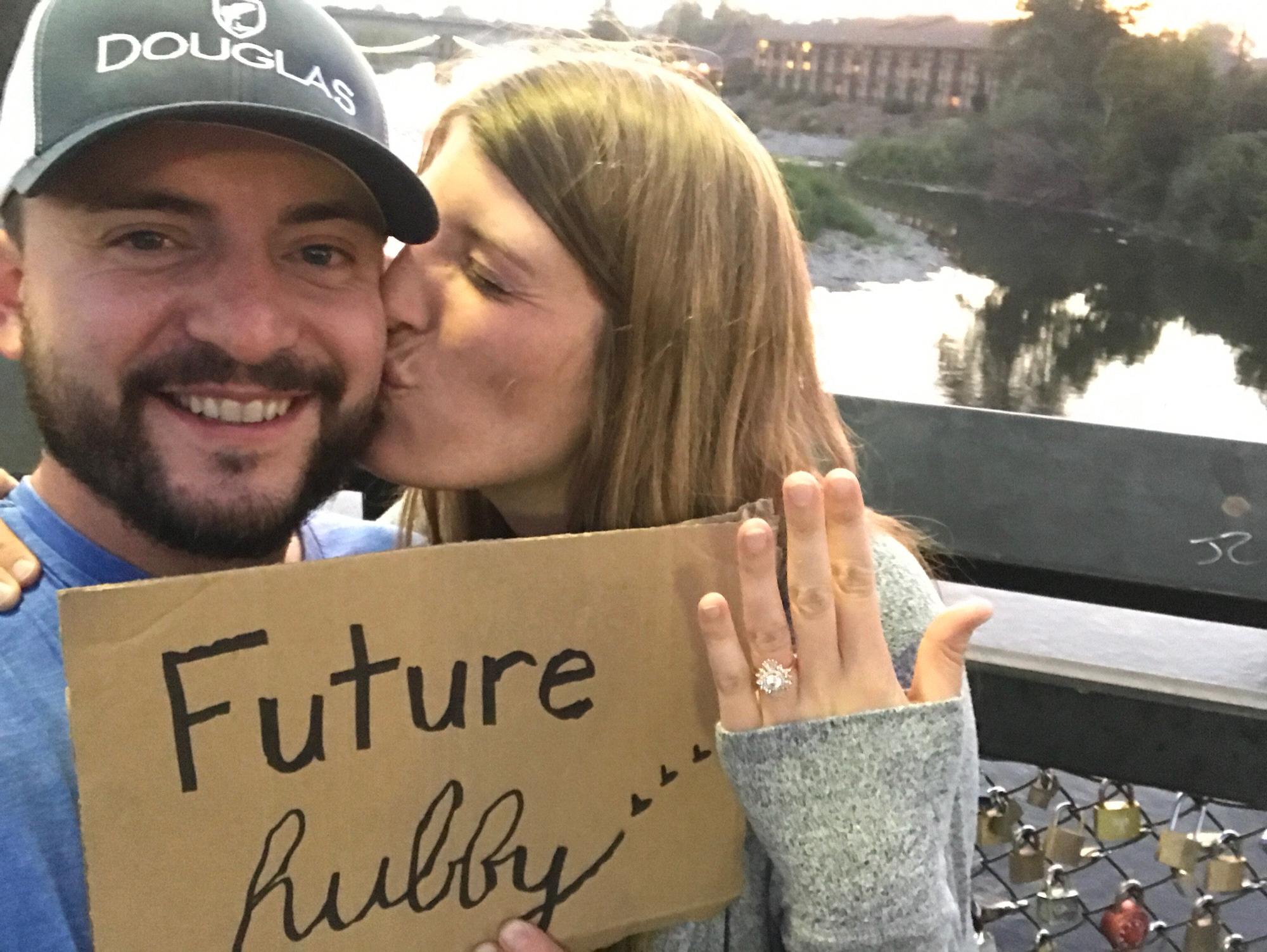 Libby made this sign to pick up Scott from the airport the day before he proposed!