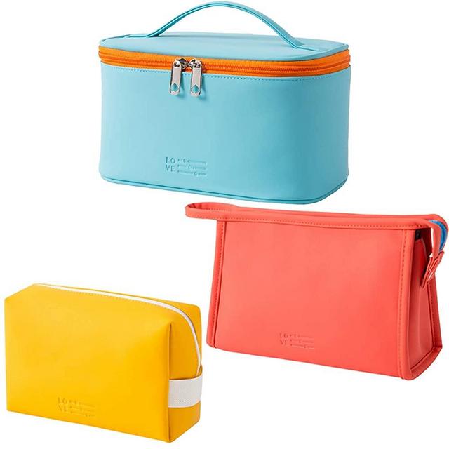 MIRASON Cosmetic Bag Set of 3 Makeup Bag for Purse Pouch Travel Beauty Zipper Organizer Bag Gifts for Girl Women, PU Leather Washable Waterproof (Blind Box)