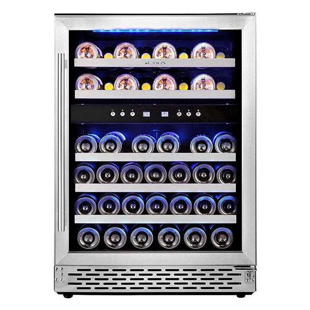 Phiestina 46 Bottle Wine Cooler 24 Inch Dual Zone Built-in or Freestanding Wine Refrigerator with Compressor Cooling System