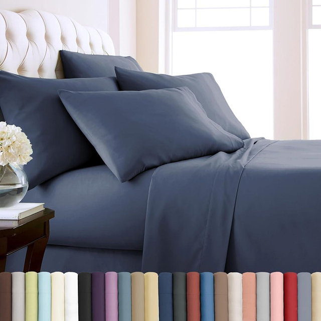 Southshore Fine Living, Inc. Extra Deep Pocket Twin Sheets Set, 4-Piece Microfiber Blue Sheets with 21" Deep Twin Fitted Sheet, Oversize Flat Sheet, 2 Standard Pillowcases, Dark Blue
