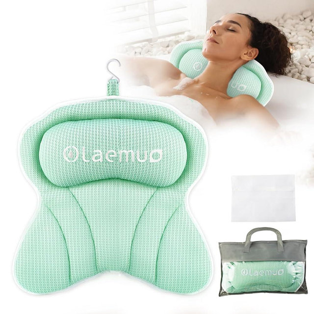 Olaemuo Bath Pillows for Tub, Bath Pillow Luxury Bathtub Pillow, Soft Bath Tub Pillow for Bathtub for Head and Neck,Bathtub Neck Pillow with Strong Suction Cups for Tub,Bathtub Accessories-Light Green
