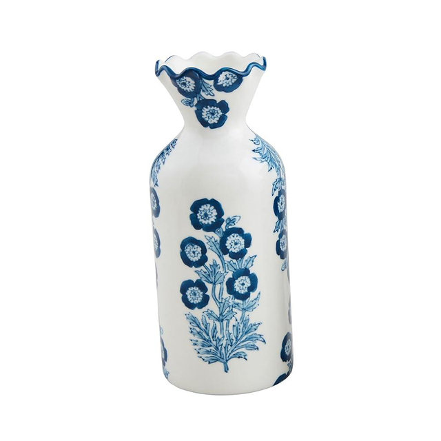Mud Pie Block Print Bud Vase, Blooms, 8" x 3.25"