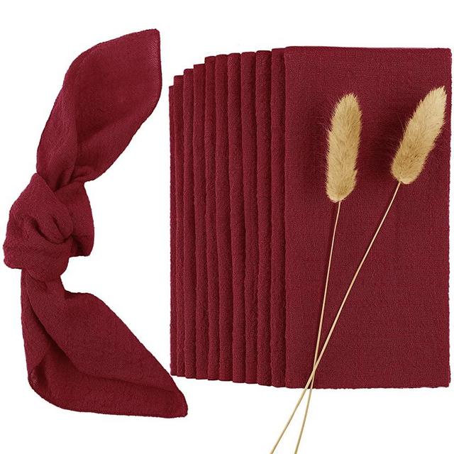 Ruisita 12 Pack Handmade Cotton Linen Cloth Napkins Dinner Napkins 17 x 17 Inches Thick Gauze Cloth Napkins Soft Dinner Napkins Wedding Napkins Cotton Rustic Napkin for Dinners, Burgundy