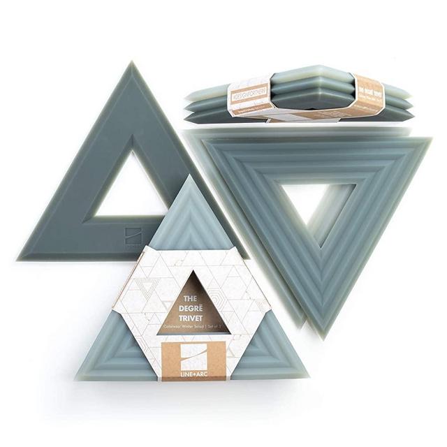 Set of 3 Degrē Trivets (Winter Salad) by LINE+ARC. 10mm Thick & Heat Resistant to 500F. 100% Food-Grade Silicone, Dishwasher Safe, Stain-Resistant. Modern, Minimalist, Geometric, Triangle, Mid Century