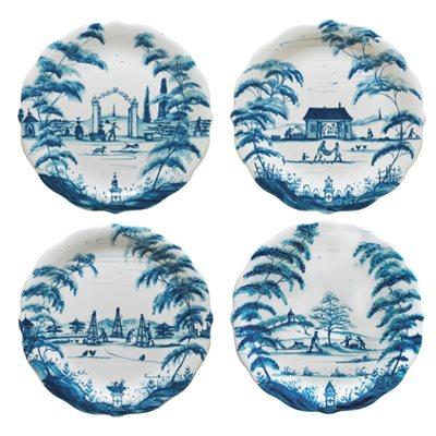 Set of 4 Country Estate Party Plates - Delft Blue