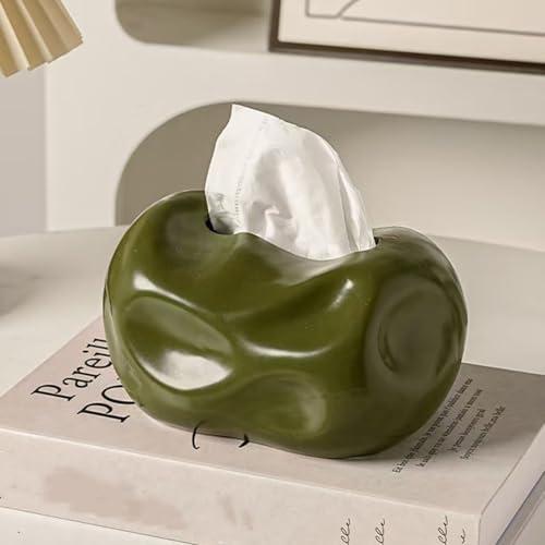 Ceramic Tissue Box Cover Modern Decorative Organizer for Facial Tissues Holder, Farmhouse Style Home Decor for Bathroom, Bedroom, Living Room & Office (Round Green)