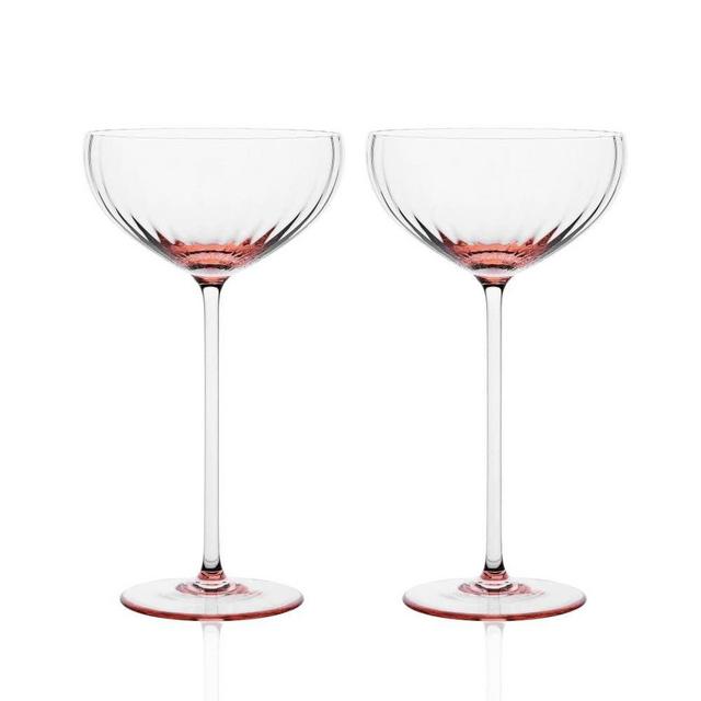 Sister.ly Drinkware Pink Coupe Glasses / Pink Coupe Champagne Glasses, Set of 2, 8 oz, Perfect for Cocktails, Mocktails, and Martinis, Great for Parties, Birthdays, Date Night, or Ladies Night