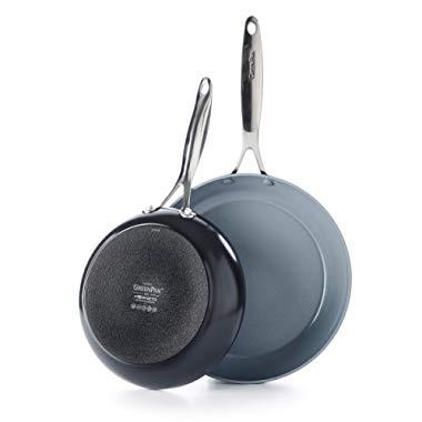GreenPan CC000673-001 Valencia Pro Hard Anodized 100% Toxin-Free Healthy Ceramic Nonstick Metal Utensil/Dishwasher/Oven Safe 10 & 12-Inch Frypan Set, Grey