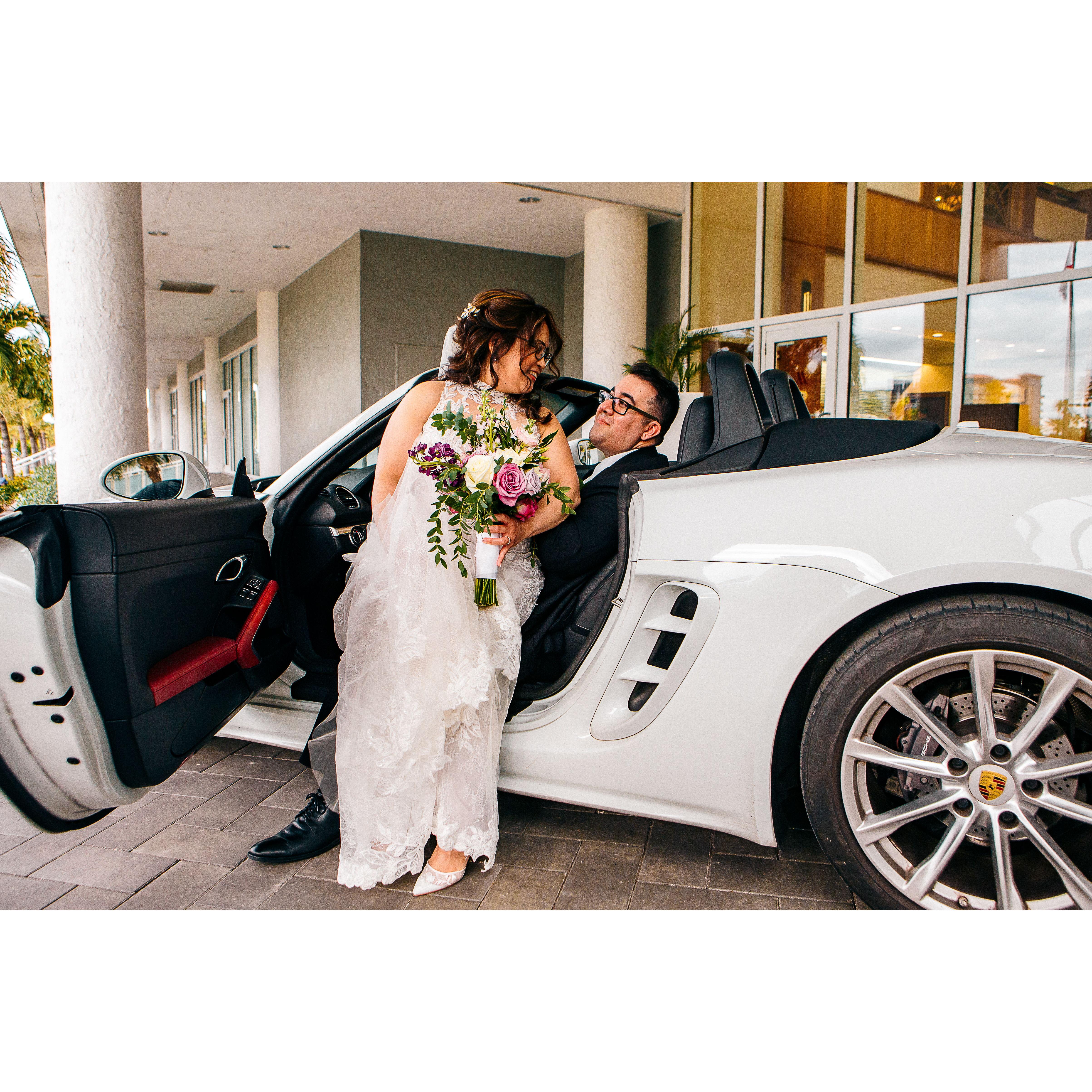 After the wedding car pose
