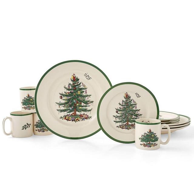 Spode Christmas Tree 12-Piece Dinnerware Set (Service for 4) – Made in the UK- New and Improved- Fine Earthenware Holiday Dinner Set - Microwave & Dishwasher Safe