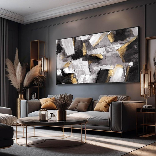 Kureful Large Abstract Wall Art for Living Room Gold Abstract Maximalist Decor for Bedroom Home Office Decor 30x60 Inch Ready to Hang