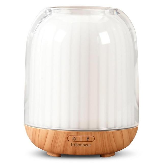 Essential Oil Diffuser with Night Lamp | 120ml USB Portable Aroma Diffuser with Wood-Grain Base & Glass-Look Cover | Humidifier with Lights | Small Humidifier for Bedroom, Office | Room Décor | Gift
