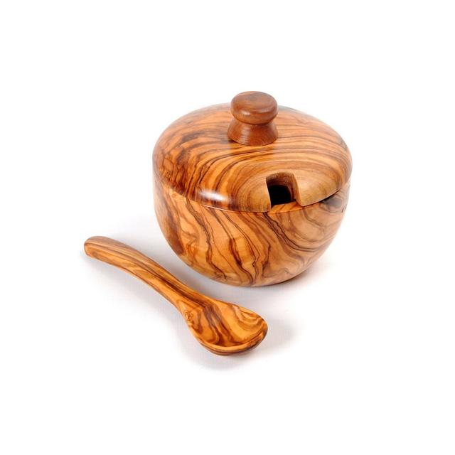 BeldiNest Olive Wood Sugar Bowl with Spoon