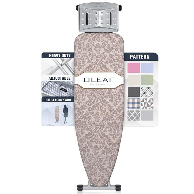 oleaf Ironing Board with Cover and Thicken Pad 43 x 13 Height Adjustable Full Size Foldable Iron Board with Iron Rest, Stable Steel Legs, Metal Construction, Heat Resistant, Damascus