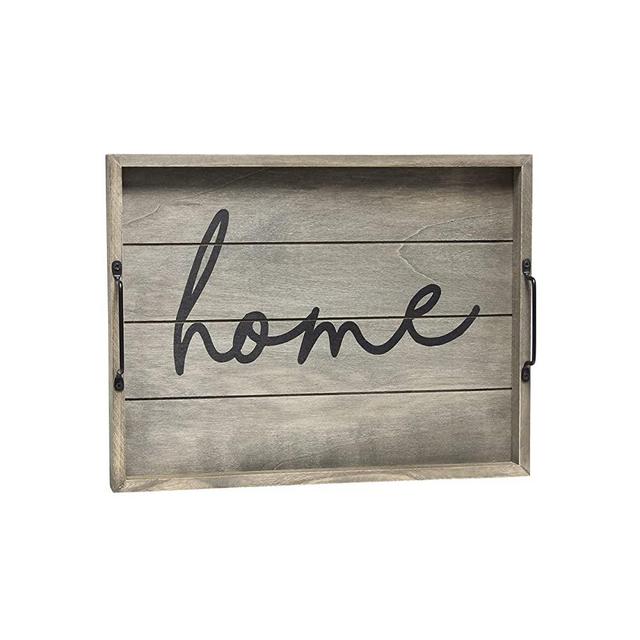 Elegant Designs HG2000-RGH Decorative Wood Serving Tray w-Handles 15.50" x 12", 15.5" x 12", Rustic Gray Home