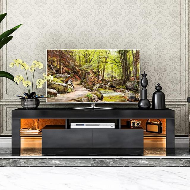 WERSMT LED TV Stand, Black Entertainment Center with Storage and LED Lights for 70in, Large Size 63" W × 14" D × 18" H, Smart Modern TV Cabinet for Living Room(C, Black)