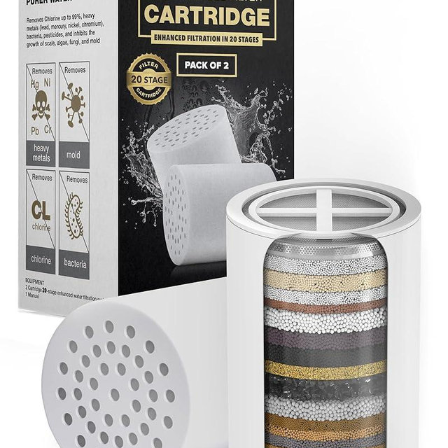 AquaHomeGroup 20 - Stage Replacement Premium Filter Cartridge 2-pack (No Housing), Compatible with Any Shower Filter of Similar Design 15 and 20 stages