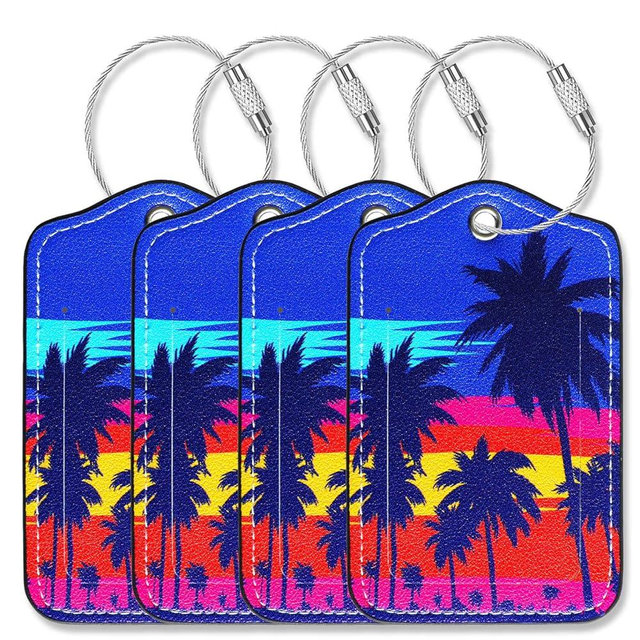 Gowraps Luggage Tags for Suitcases-Leather Luggage Tag 4 Pack with Loops Cute Bag/Backpack/Suitcase Tags Bulk Travel Essentials for Flying