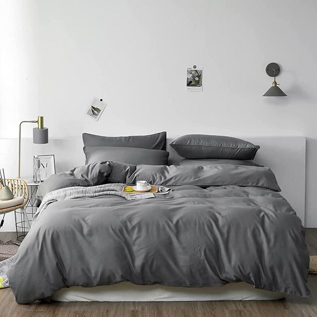 Luxlovery Grey Comforter Set King Men Dark Grey Bedding Comforter Sets Gray Minimalist Bedding Set Soft Breathable Blanket Quilts Modern Dark Grey Comforter Set