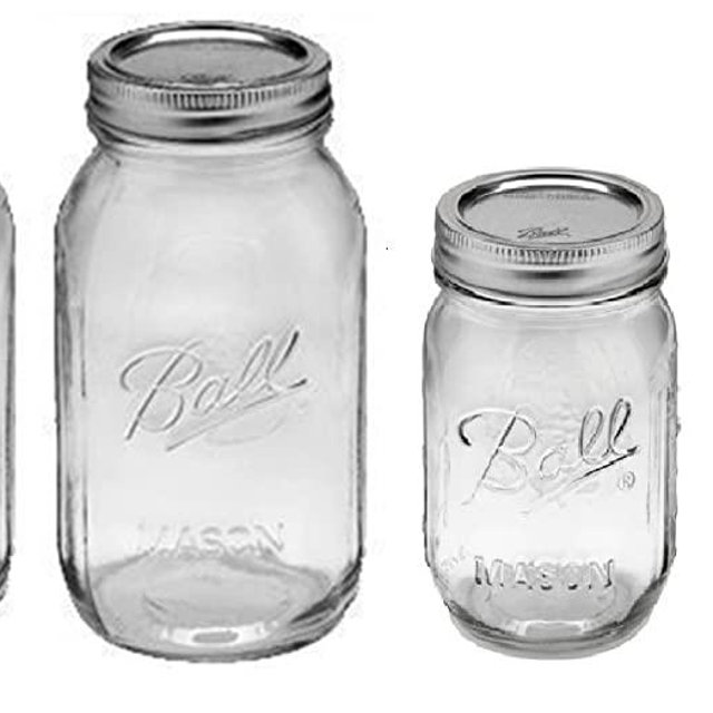 Ball Mason Regular Mouth Jars with Lids and Bands, Set of 4 Jars, Two 32oz Jars + Two 16oz Jars (Bundle Pack)