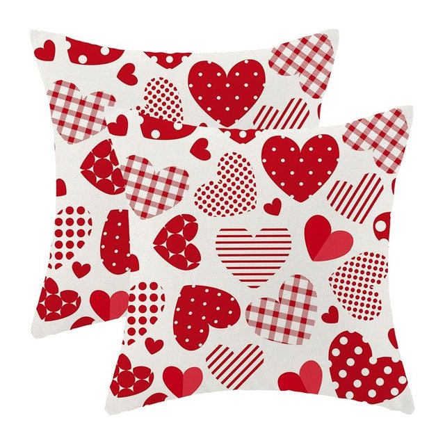CXMEIFLY Valentines Pillow Covers 22x22 Inch Set of 2 Red Love Heart Valentine's Day Decor Throw Pillows Spring Holiday Outdoor Cushion Cases for Couch Bed Decorations