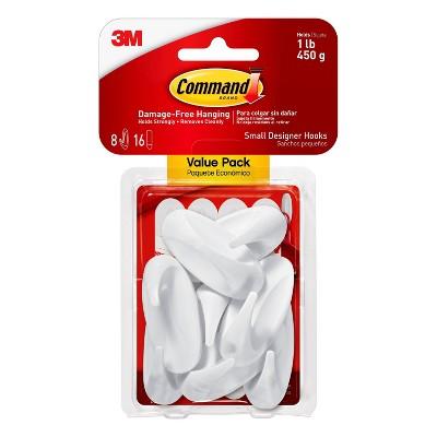 Command Small Sized Designer Hooks Value Pack (8 Small Hooks/16 Small Strips)White