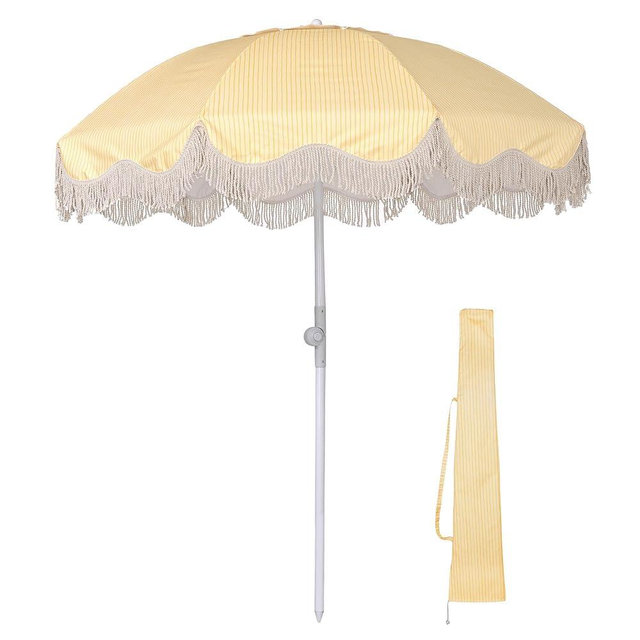 LAGarden Ocean 6Ft Fringe Patio Umbrella 8 Ribs Outdoor Beach Tassel Umbrella with Tilt Carry Bag Yard Picnic Garden Lawn Deck Wedding Pool Party