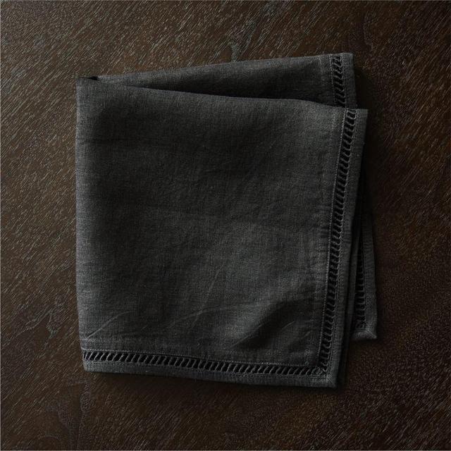 Eyelet Black Linen Napkin