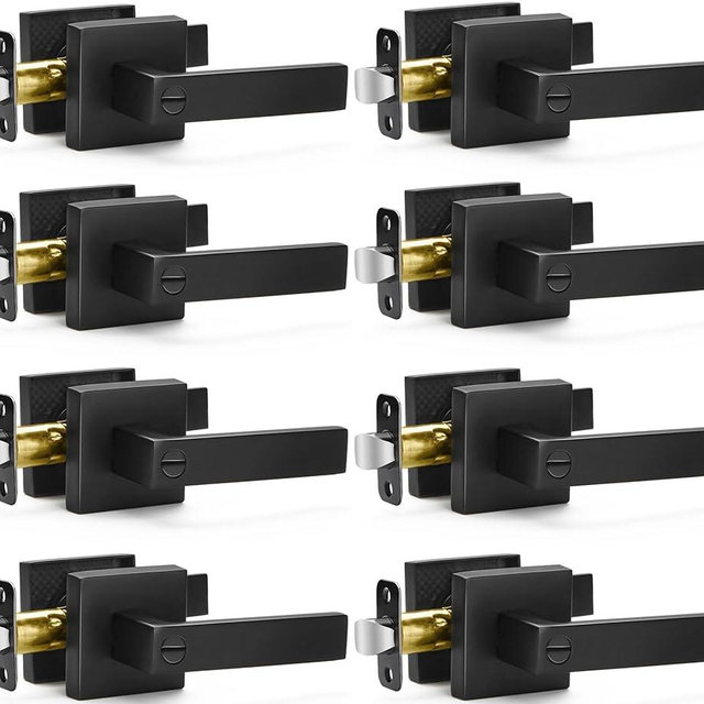 8 Pack Matte Black Door Handles Privacy Door Levers, Keyless Interior Door Knobs Square Door Levers Heavy Duty Door Locks for Bedroom Bathroom, Reversible Flat Levers