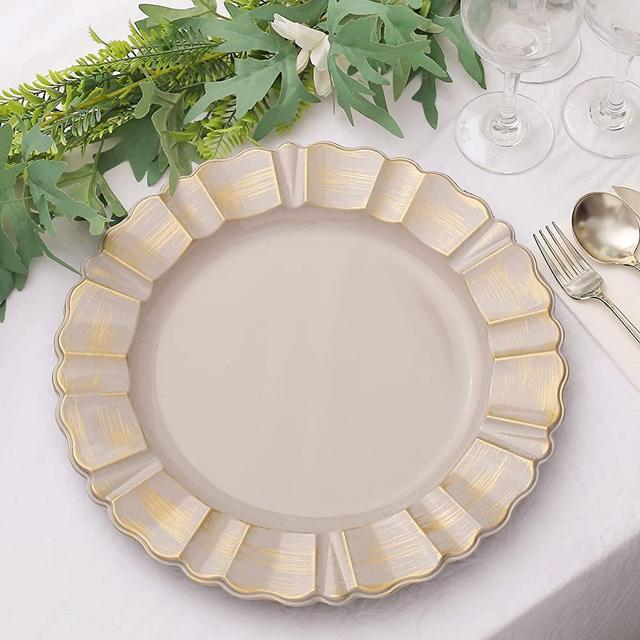 Efavormart Set of 6 - 13" Round - Taupe Plastic Charger Plates With Waved Scalloped Rim for Wedding, Outdoor Receptions, Banquets, Holiday Dinner plates Chargers
