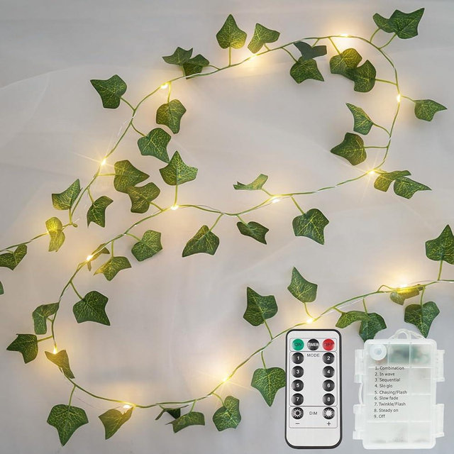 suddus Vine with Fairy Lights Battery Operated, 13.1ft 40 LED Ivy String Light with Remote, Leaf Lights for Bedroom, Room, Wall, Garden, Party, Wedding Dorm Decor (Warm White)