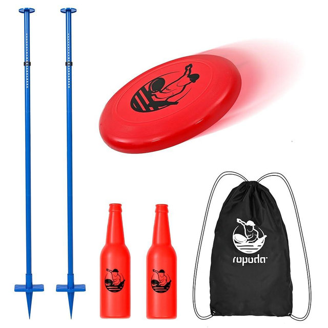 ropoda Outdoor Games -Upgraded Flying Disc Game Set with Reinforced Ground Spike(Includes 2 Extra), Portable Disc Toss Game for Lawn and Beach with Thicker Pole