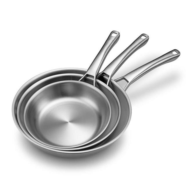 VocVoi Tri-Ply Stainless Steel Frying Pans Set,PFOA&PTFE Free Skillets,Chef's Pan Set(8+10+12inch) Frying Pans for cooking,Induction Cookware Sets,Dishwasher and Oven Safe Kitchen set