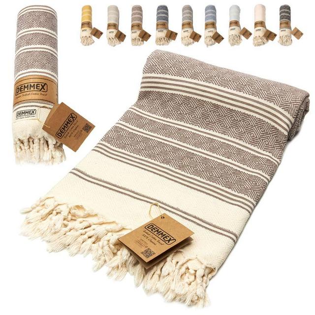 DEMMEX Certified 100% Organic Cotton Organic Dye Prewashed XL Diamond Weave Turkish Cotton Towel Peshtemal Blanket for Bath,Beach,Pool,SPA,Gym, 71x36 Inches (Coffee)