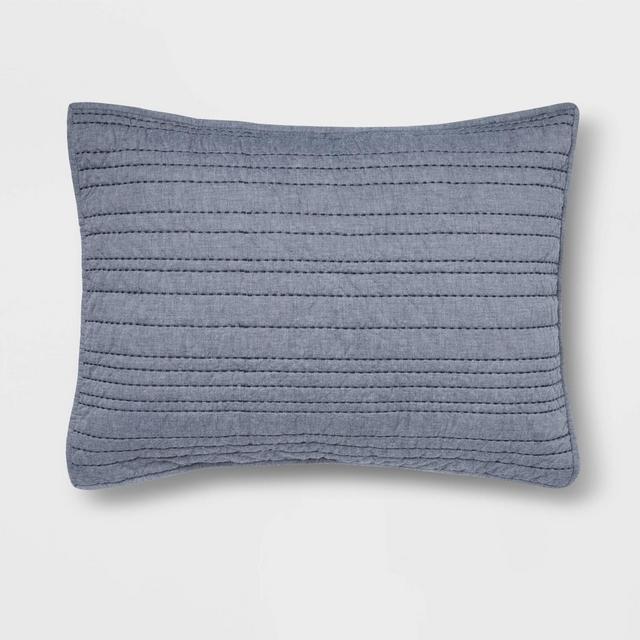Standard Contrast Stitch Quilt Sham Blue Chambray - Threshold™