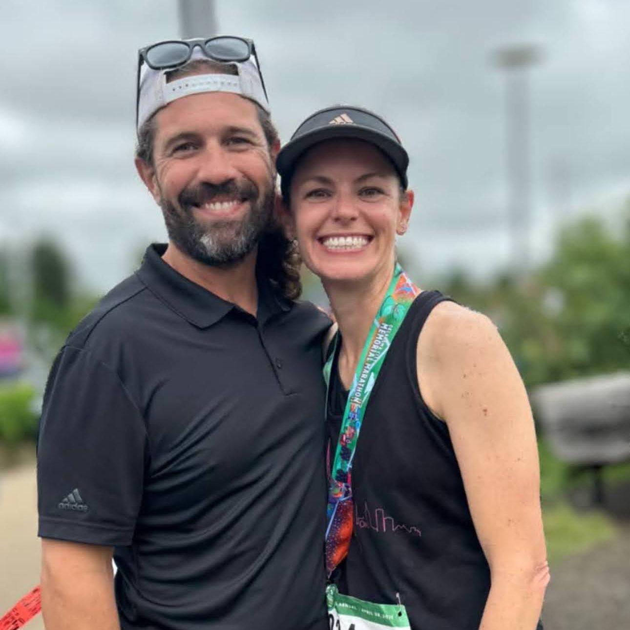 Cheering on Jen after her marathon