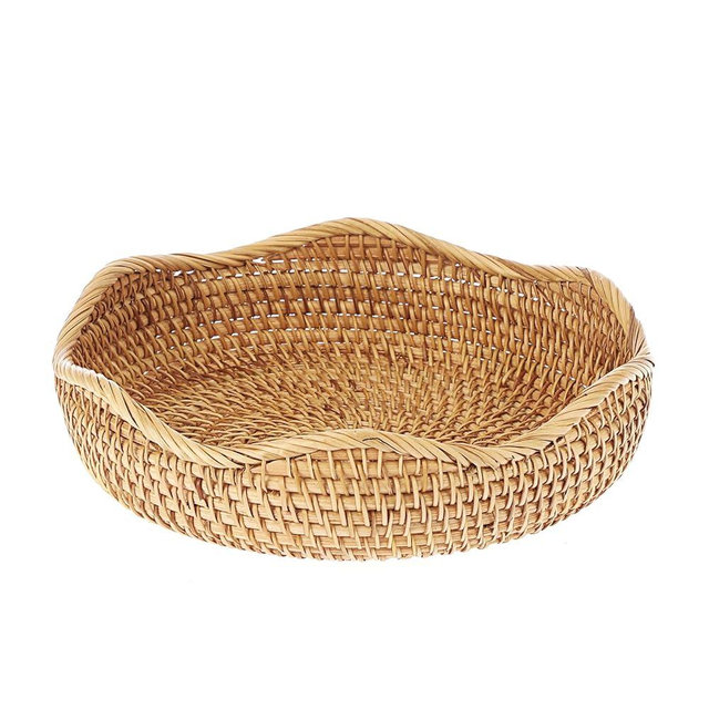 Hipiwe Natural Rattan Tray Wicker Storage Bowls Hand Woven Basket Tray for Bread Fruit Key Round Fruit Baskets for Kitchen Entryway Tabletop Decorative Baskets Bowl,10 Inches