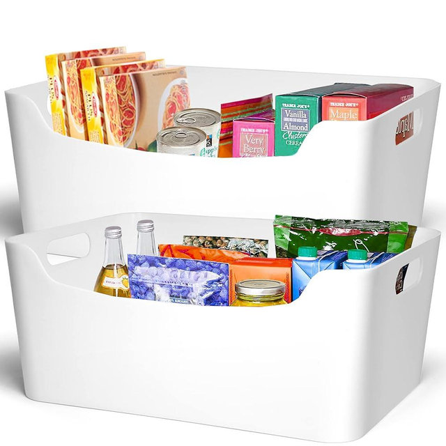 FINESSY Pantry Organizers and Storage Bins, 2 Under Sink Organizers And Storage Containers Refrigerator Organizer Bins Storage Box Storage Cubes Stackable White Plastic Kitchen Storage Containers
