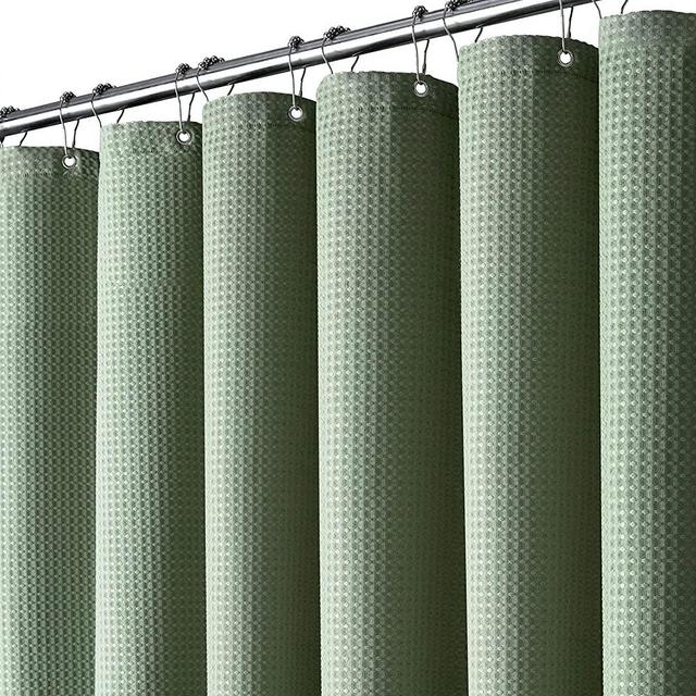 Dynamene Sage Green Shower Curtain - Waffle Textured Heavy Duty Thick Fabric Shower Curtains for Bathroom, 256GSM Luxury Weighted Polyester Cloth Bath Curtain Set with 12 Plastic Hooks(72Wx72H,Green)