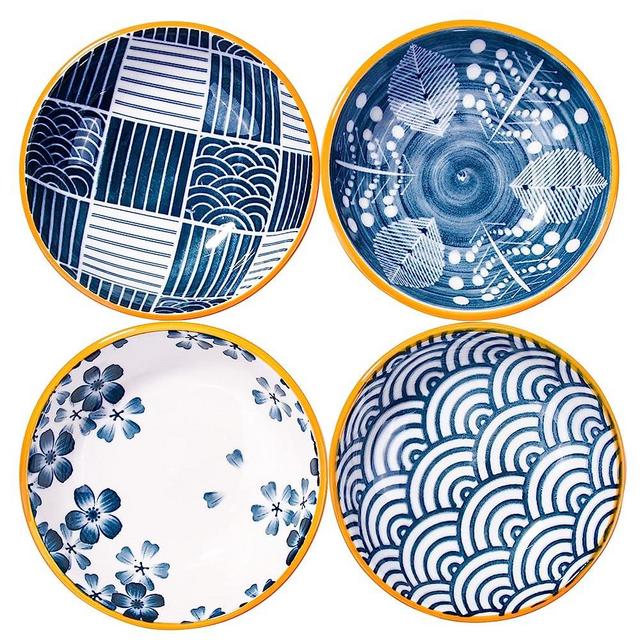 Cerficer Japanese Side Dishes set of 4, Porcelain Soy Sauce Dish Sauce Bowl Seasoning Dishes Soy Dipping Sauce Dishes-Set of 4