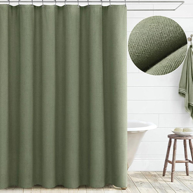 Awellife Sage Green Extra Long Shower Curtain 84 Inch Length Linen Shower Curtain for Bathroom Natural Cloth Cotton Fabric Liner