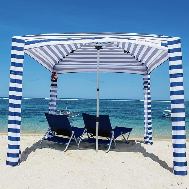 Cool Cabana Beach Canopy - COOLCABANAS Beach Shade Cabana, Easy to Setup, Folds to just 3'5", Perfect for Family Beach Days, UPF 50+ Beach Tent, The Original and The Best, Navy Stripes Medium - 43ft2