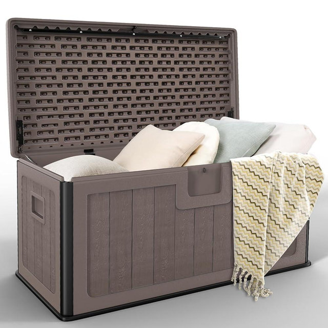 Jocoevol Outdoor Storage Deck Box 100 Gallon, UV Resistant & Waterproof Deck Box with Double-Wall Construction, Lockable Storage Bins Container for Pool Patio Garden