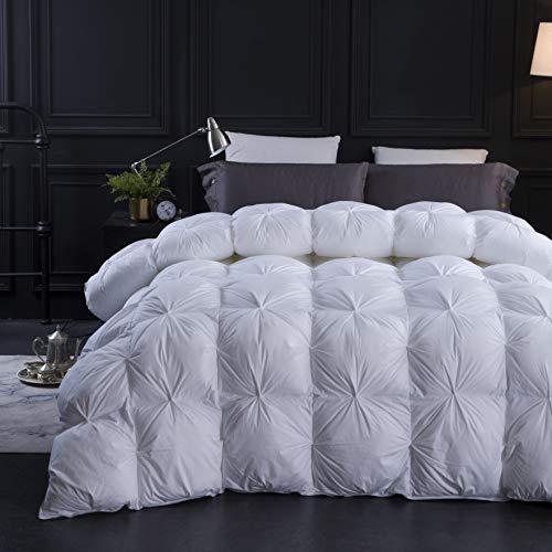 Three Geese Pinch Pleat Goose Down Comforter Queen Size Duvet Insert 750+ Fill Power 100% Cotton Fabric Hypo-allergenic Down Proof with 8 Tabs